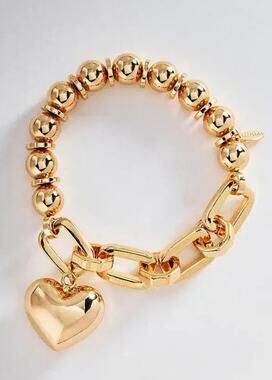 Serefina Gold Heart Pendant Chain and Multi Bead Stretch Bracelet